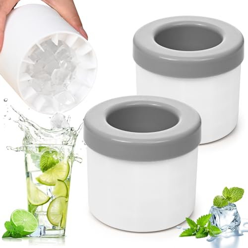 Joymaking Silicone Ice Cube Tray With Lid - 2Pcs Small Moulds for Freezer, Mini Reusable Ice Maker, Ice Buckets (Grey)