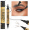 2 in 1 Microblading Augenbrauenstift & flüssiger Eyeliner Stift, Microblading Augenbrauenstift Tattoo Stift 4 Gabelspitze mit Eyeliner, Aussehender wasserfester Augenbrauenstift (03# Gray)