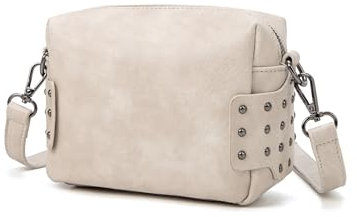 myfriday Vintage Crossbody-Kameratasche für Damen, veganes Leder, kleine Schultertasche, Handtasche mit Nietenverzierung, A-weiß