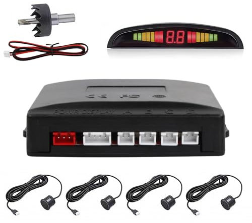 Kit de Sensor Aparcamiento, 4 Sensores Asistentes para Coche Sistema de Aparcamiento Digital con Pantalla LED, Car Reversing Sensors, Inverso Traseros Sensores de Estacionamiento