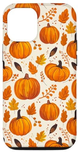 Autumn Maple Fall Leaves & Pumpkins Pattern Halloween Beige Case for iPhone 12/12 Pro