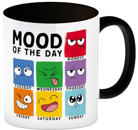 Emotionen Kaffeebecher in schwarz mit Spruch Mood of the Day Stimulation für den Kopf Freude Kummer Wut Ekel - kawaii Tasse für jede Stimmung