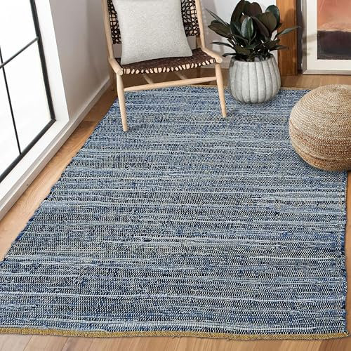 Chardin home Farmhouse Flickenteppich, 90 x 152 cm, Denimblau, Baumwolle und Jute, handgewebt, Chindi-Teppich, langer Boho-Teppich, perfekt für Flur, Küche, Bad, Schlafzimmer, Blautöne