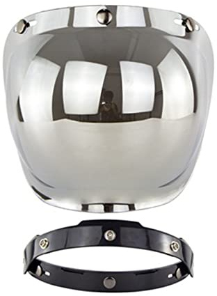 Miskall Helm Bubble Shield, Bubble pour Casque de Moto, Motorrad Retro Bubble Visier PC Linse 3 Snap Helm Windschutzscheibe mit Rahmenset Silber