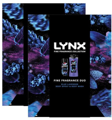 Lynx Fine Fragrance Duo Collection with Fine Fragrance Blue Lavender Body Wash 300 ml and Deodorant Body Spray 150 ml 2 Pieces Ready to Wrap Gift Set for Him,2pk