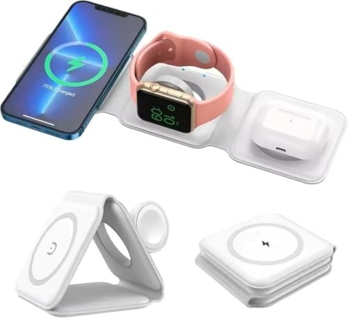 L&I 3-in-1 Wireless Charger for MagSafe | Magnetic Foldable Travel Fast Charging Station Stand for Apple Devices - iPhone 16/15/14/13/12 Series, AirPods Pro/4/3/2, and Apple Watch Ultra/9/8/7/6/5