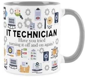 Purely Home IT Technician Mug - Humorous Technical & Computer Support Job Themed Novelty Gifts - Tea/Coffee Hot Drinks Grey Ceramic Cup Present