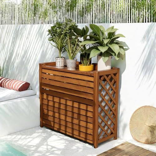 MDXVRKYBC Cache Climatiseur Exterieur en Bois Massif Protection Climatiseur Exterieur Housse Sunproof Et Waterproof, Cadre Décoratif pour Un Espace Extérieur Élégant(85x35x75cm)