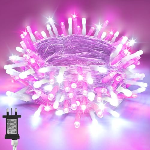 Gcstnn Christmas Tree Lights, 20M 200 LEDs Xmas Tree Fairy Lights Plug in with 8 Light Modes,Memory & Timing Function & Waterproof for 1-3M(3-10ft) Christmas Tree, Bedroom Decorations(Pink + White)