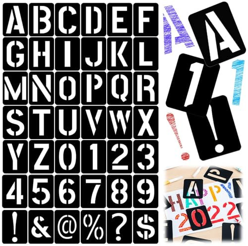 Rairsky 42 Pcs Stencil Letters, 10.2 x 7.8 cm Large Letter Stencils, Spray Paint Number, Reusable Alphabet and Symbols Stencils for Crafts, Painting on Wood, Fabric, DIY Art Projects