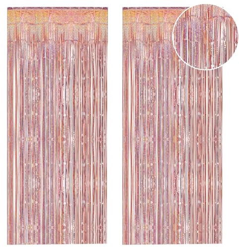 EnixwH 2 Pièces Rideau Anniversaire, 1x2 M Scintillants Rideau Frange Anniversaire, Décoration en Feuille De Paillettes pour Remise De Diplôme Mariage Fiançailles Halloween Noël (Or Rose)