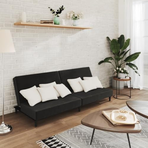 Hommdiy Schlafsofa 2-in-1-Funktion 2-Sitzer Schwarz Samt Ohne Armlehnen