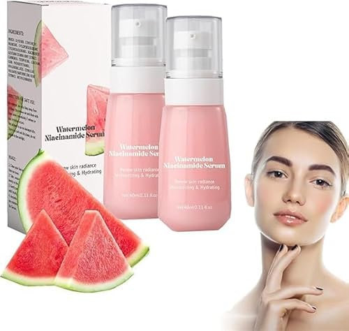 Watermelon Glow Niacinamide Dew Drops Highlighting Serum, Watermelon Niacinamide Serum, Brightening Essence Facial Serum & Priming Liquid Highlighter 2Pcs