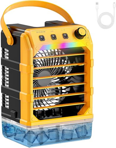 Uniqwamo Misting Fan Portable Compatible for Dewalt 20V/60V Battery(No Battery) or USB Powered, Cooling Fan for Bedroom with 7 Lights, 8H Timer, 1600ML Water Tank for Outside Camping Tent Room Office