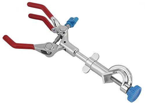 Adjustable Three Prong Flask Clamp, Metal Lab Holder with Plastic Covered Prongs, for Holding Flasks and Test Tubes