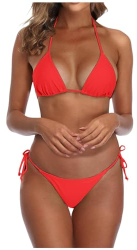 Bikini Damen Set, Badeanzug Damen Sexy, Bikinis Bademode Bikinisets Bikini-Set Brazilian Push Up Schwarz Weiß Pink Triangel Neckholder Teenager Mädchen Schwimmanzug Curvy Badeanzüge