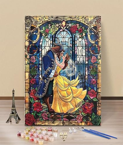 HOLXSW Malen Nach Zahlen Erwachsene Die Schöne und das Biest DIY Handgemalt Ölgemälde Set für Anfänger und Erwachsene mit 3 Pinseln und Acrylfarbe zur Heimdekoration 40X50cm