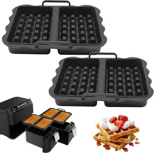2 Pack Air Fryer Silicone Waffle Moulds Air Fryer Liner Belgian Waffle Air Fryer Accessories Waffle Insert for Air Fryer Compatible with Ninja AF500EU, AF400EU, AF451EU, SL400EU (Black)