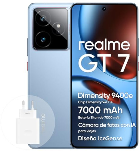 realme GT 7 Smartphone 5G 12+512 Go, chipset Phare Dimensity 9400e, Batterie Titan 7000 mAh, écran 6000 nits, Appareil Photo 50 Mpx IMX 906 OIS, planificateur AI, IP69, IceSense Bleu