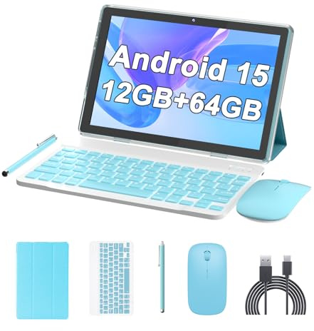 ATOZEE 10-inch Android 15 Tablet 2-in-1 with Keyboard, 12 GB RAM + 64 GB ROM (supports 1 TB expansion) 2 MP + 8 MP Camera 6000 mAh, Mouse/Cover/Stylus 5G WiFi-6 Tablets