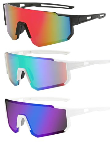 DmDoyy 3 Stück Schnelle Brille Herren, Sport Sonnenbrille, Polarisiert Fahrradbrille, Sportbrille, Rennrad Radbrille, Sonnenbrille Mit UV400, Für Herren Damen Rennrad Fahrrad Ski Golf Outdooraktivität