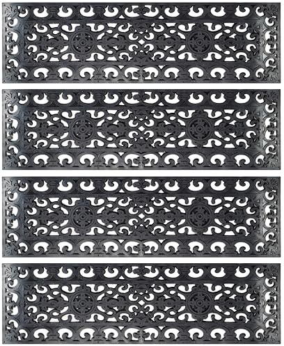 EVERLINEA Set mit 4 Gummi-Treppenstufenmatten 76,2 x 25,4 cm Anti-Rutsch-Outdoor-Teppich, Schwarz – Spitzenmuster