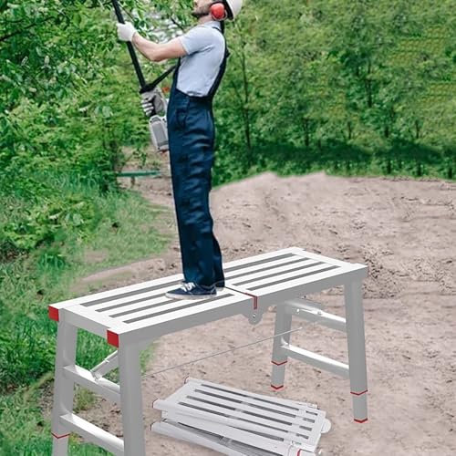 Plateforme de travail pour haie avec pieds réglables, plate-forme industrielle pliable pour lavage d'escalier et de véhicule, 120 x 30 cm
