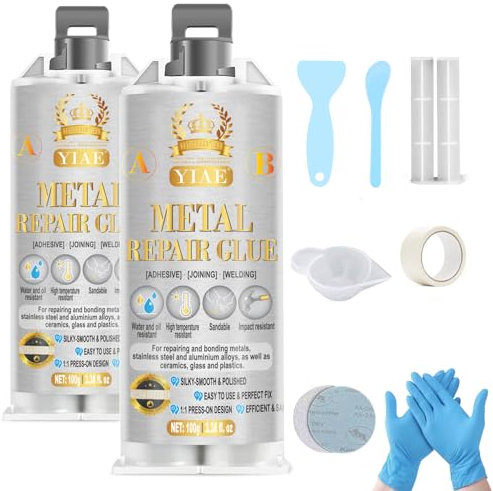 200g AB Metallreparaturkleber, YIAE Hochfeste Kleber für Metallreparaturen, Schweißen von Stahl, Aluminium, Heimwerkerarbeiten und industrielle Reparaturen - Grau
