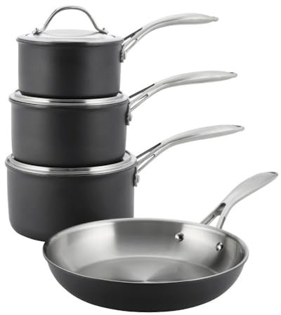 ProCook Professional Bi Ply Stainless Steel Cookware Set - 4 Piece,14/16/18/24 cm, Durable Heavy Duty Pots - Black, Induction Compatible Cooking Pans