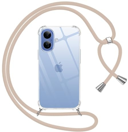Pnakqil Handyband für iPhone 17 Hülle mit Band, Transparent Weich Silikon mit Kordel Necklace Schnur Anti-Fall Bumper Schutzhülle Case Kompatibel mit iPhone 17 6,3, Khaki
