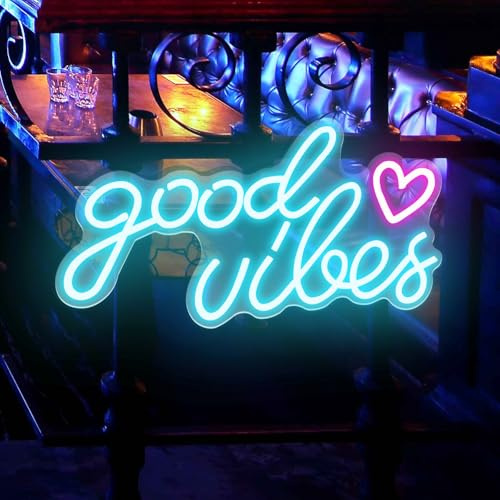 Neon Schild,Good Vibes Neon Sign,romantische LED Neon-Licht, Acryl USB Buchstabe Neonlicht,Personalisiertes Schild Neon Wandleuchte für Schlafzimmer, Kinderzimmer, Wanddekoration, Bar, Hochzeit,Party