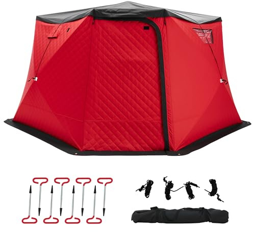 Albott Insulated Pop-Up Ice Fishing Tent, 6-8 Person Ice Shanty with 3-Layer Oxford Fabric, Waterproof Rain Cover, Chimney Vent, Anchors, Ropes, Carry Bag, Insulated and Warm Large Fishing Area