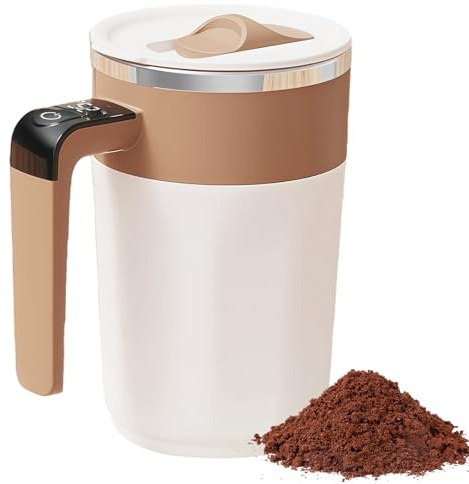LEKEFETO 400 ml taza autoagitable: magnética, espumador de leche, indicador de temperatura, vaso agitador eléctrico, vaso mezclador magnético, para casa, oficina, gimnasio, marrón