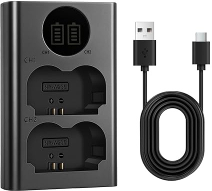 NP-W235 Battery Charger for Fujifilm Camera: X-T4 X-T5 X-H2 X-S20 GFX50S II | Fast Dual Slot Micro/USB C Charger Compatible with Car/Power Bank/Laptop