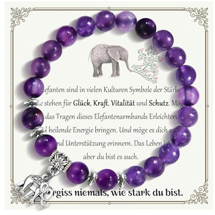 EYQV Elefanten Geschenke für Frauen, Mutmacher Aufmunterung Geschenk für Mama Oma Tante Schwester Freundin Tochter Nichte Ehefrau Kollegin, Elefanten Armband zum Geburtstag Weihnachten, Amethyst