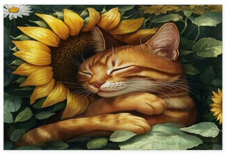 Spring Abessinian Cat Jigsaw Puzzles for Adults 10000 Pieces Sunflower Leaf Kitten Wooden Puzzles Fun Plant Pet Printed Decorations for Entertainment Party