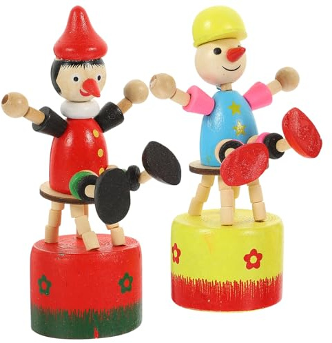 VICASKY Holz Clown Figur 2 Stück, Kreative Deko für Tisch und Heim | Künstlerische Optik, Dekorativ für Party und Wohnung, für Sammler mit Sinn für Originelle Formen Zufälliger Stil