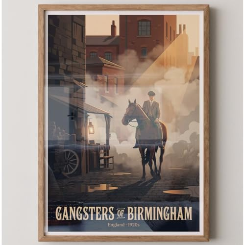 MJ-GRAPHICS® Poster Reiter Kunstdruck Gangster 1920er Wandbild Vintage Stil Bilder Braun Deko Wohnzimmer Wanddeko Industriell Flair England Atmosphäre A3 mit beigem Rahmen