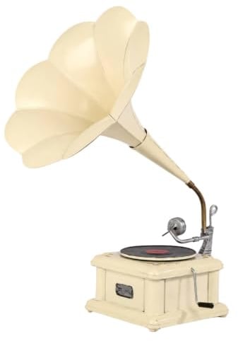Qianly Grammofono con Tromba Modello di Grammofono Vintage Elegante Modello di Fonografo Retrò per Collezionisti, Bianco, L