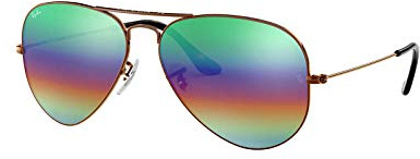 Ray-Ban Unisex Rb3025 Classic Mirrored Aviator Sunglasses, Metallic Medium Bronze/Light Grey Mirrored Rainbow, 62 mm