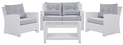 Beliani Romantisches Gartenmöbel Set Sofa 2 Sessel Tisch Rattan weiß San Marino