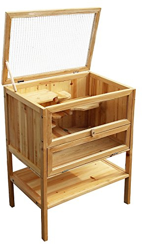 Gabbia per roditori piccoli animali a 3 livelli in legno e plexiglas con tetto apribile