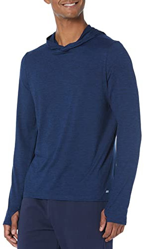 Amazon Essentials Herren Schnelltrocknendes Active-Langarmshirt Mit Kapuze Aus Funktionsstretch, Marineblau Space-dye, L