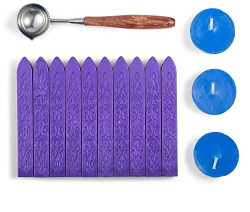 Mceal Siegellack-Set mit nicht-dochtigem Magic Arrow-Siegellack, Retro-Rosenholzgriff, Wachssiegel-Löffel und Kerzen, 14 Stück (Trauben lila)
