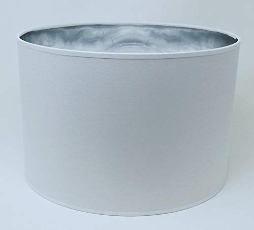 Lampenschirm Zylinder Form Weiß Stoff Silber Futter Handarbeit Verschiedene Größen Deckenanhänger - Tisch (40 cm Durchmesser 20 cm Höhe)