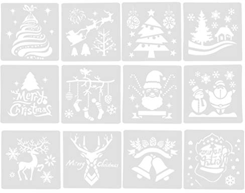 Toyvian 12pcs Weihnachten Schablonen Vorlage Weihnachten DIY Handwerk für Kunst Zeichnung Malerei Sprühen Grußkarten Sammelalbum Alben