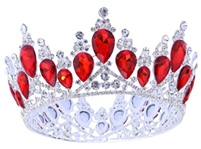 Lurrose redonda completa tiara de diamantes de lujo barroca diadema de diamantes de imitación reina tiara nupcial y (plata y rojo)