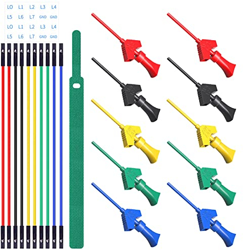 Cleqee 10 Stück SMD IC Test Haken Clips mit Silikon Jumper Drähte Testleitungen Kit für Logic Analyzer 5 Farben