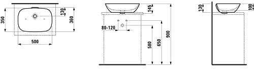 Laufen INO Waschtisch-Schale, ohne Hahnloch, mit Überlauf, US geschl. 500x360, weiß, Farbe: Weiß mit LCC - H8123024001091