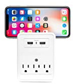 Power Adaptor, Surge Protection 3-Outlet Extender USB Wall Charger with 2 USB Charging Ports, Phone Holder for Your Device, White, UL Listed
